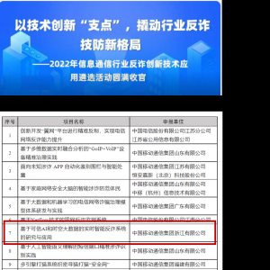 喜报 | 中国移动浙江公司入选工信部防范治理网络电信诈骗创新技术应用项目